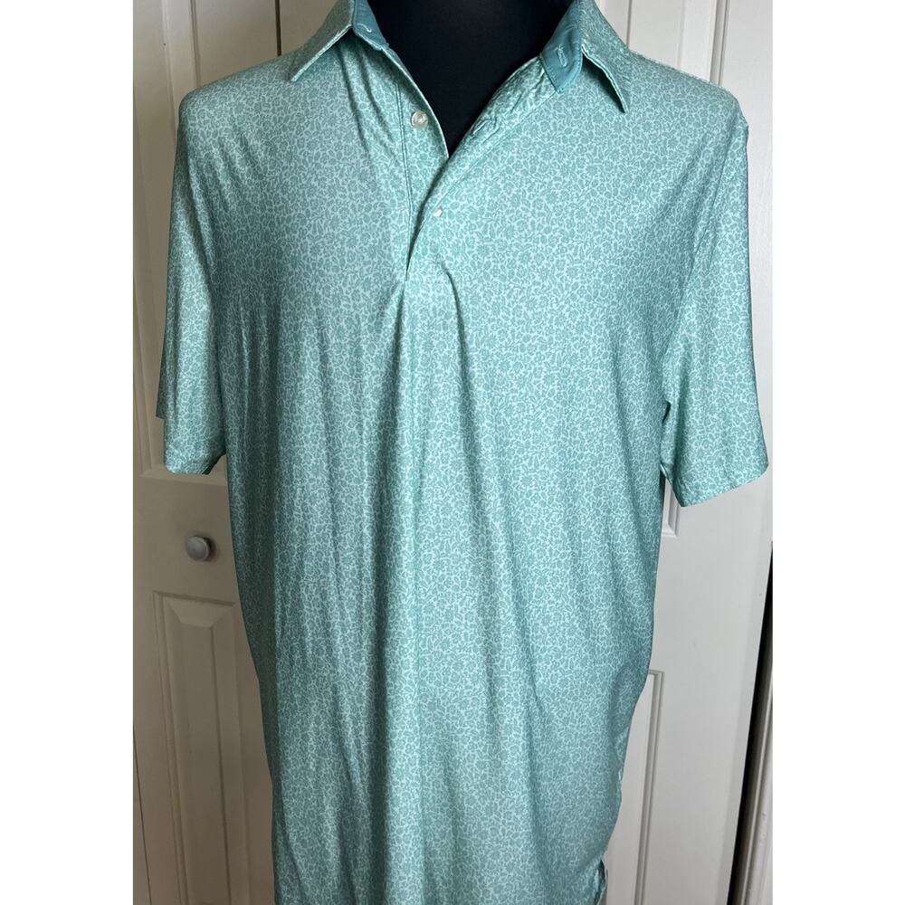 Hickey Freeman Shirt‎ Mens Aqua Green Floral Golf Polo Short Sleeve Size Large